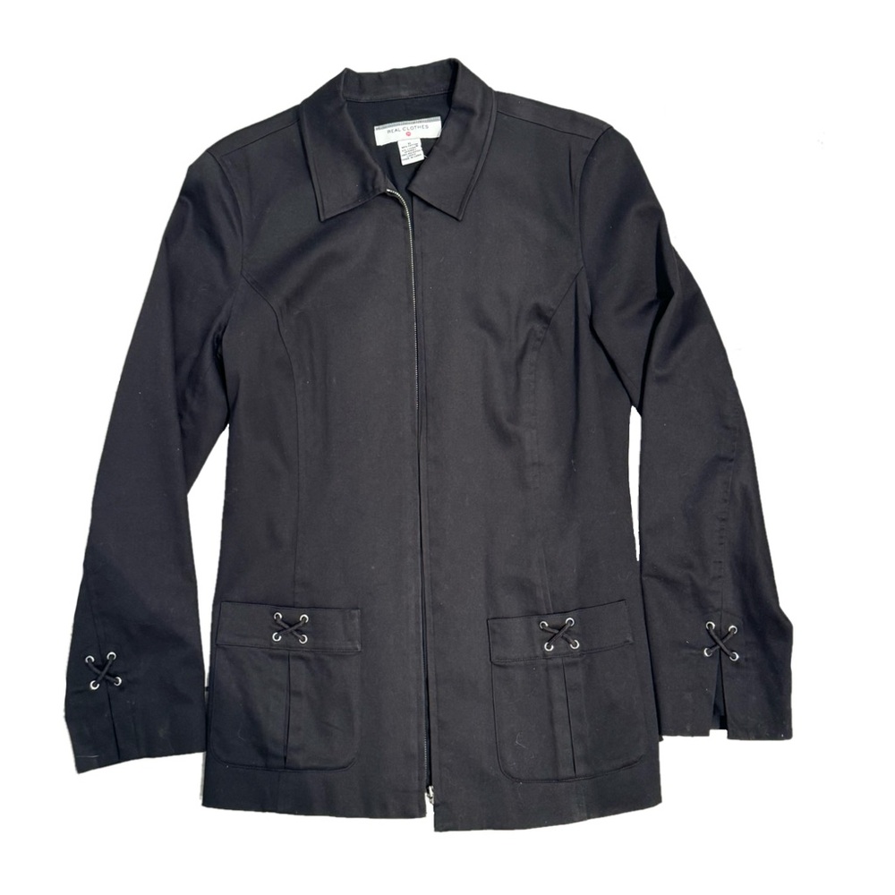 Black jacket with front zip closure and front pockets SIZE - 4